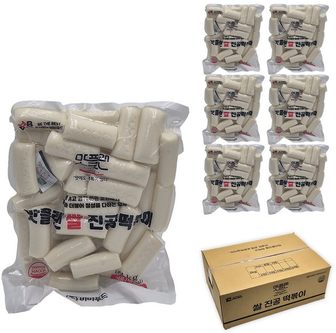 [박스] 맛플랜 비비푸드 쌀 진공 떡볶이 떡 (가래 9cm) 2kg X 6개 [더운 날씨 아이스박스 추가 필수:상세페이지 확인]
