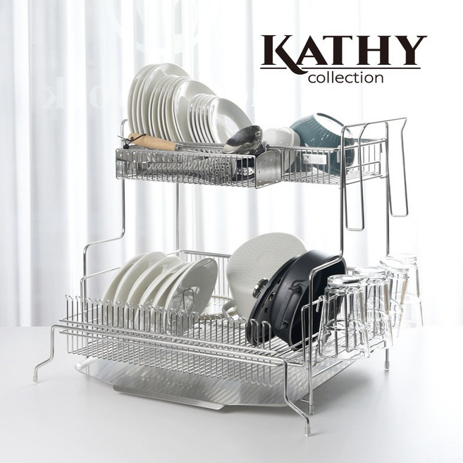 캣티컬렉션 올스텐 304 확장형 2단 식기건조대 (풀옵션), 1개, 실버