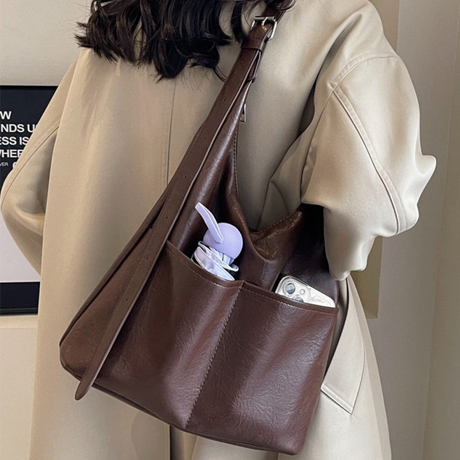 [웨일쓰]대용량 가죽 숄더백 오리지널 데일리 크로스백 멀티포켓 이너파우치 증정