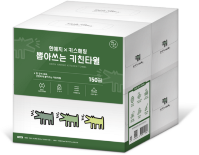 한예지 키스해링 뽑아쓰는 천연펄프 키친타올, 150매, 4개