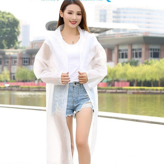 時尚女款成人長版雨衣，適用於機車與自行車騎行, 1個, 201（透明白徒步加厚）L：160-165