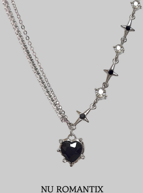 BLACK PURPLE SHINING HEART CHAIN NECKLACE / 블랙 퍼플 샤이닝 하트 체인 목걸이