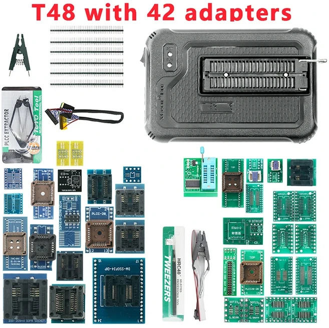 XGecu T48 (TL866-3G) 프로그래머 + 어댑터 키트 SPI/Nor/NAND 플래시 BIOS MCU EEPROM AVR PIC용 31000개, 01 T48 with 42 adapter, 1 - 쿠팡
