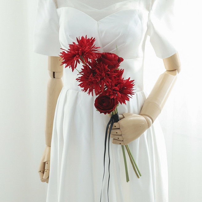 엘블랑꼬 거베라 서브부케 조화 셀프웨딩 야외스냅 미니 부케, 1개