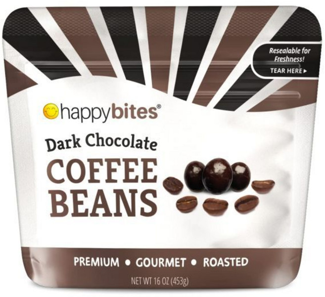 Happy Bites 초콜릿 코팅 해피 바이트 다크 커피빈 16온스 1봉 재밀봉 가능, 다크 초콜릿