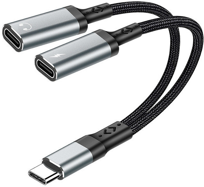 WEET Type-C 音源充電二合一轉接線 支援60W快充與3.5mm音訊, 黑色, 1個, 60W數字版 （雙TYPE-C）