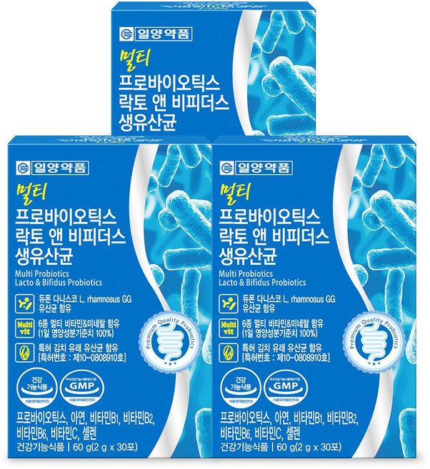 일양약품 멀티 프로바이오틱스 락토 앤 비피더스 L 람노서스 GG 생유산균 30p, 60g, 3개