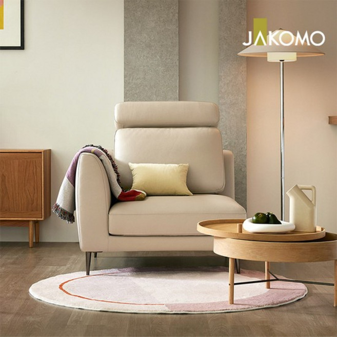 비기닝 모듈 1인 한팔(우형) 천연면피 소가죽 소파, 카키그린