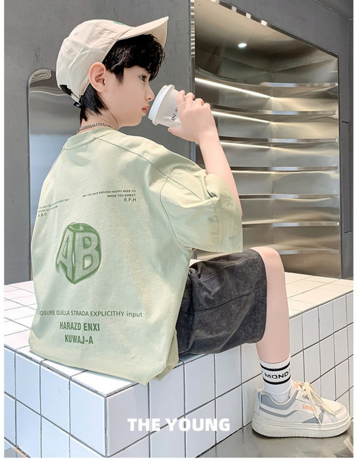 몽키카카 남아 데일리룩 주니어 초등 여름 남아 AB 반팔 티셔츠 카키 & 그레이