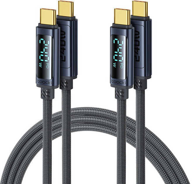 Toocki 디스플레이 C to C타입 PD 240W 초고속 충전케이블, 2개, 회색, 1m