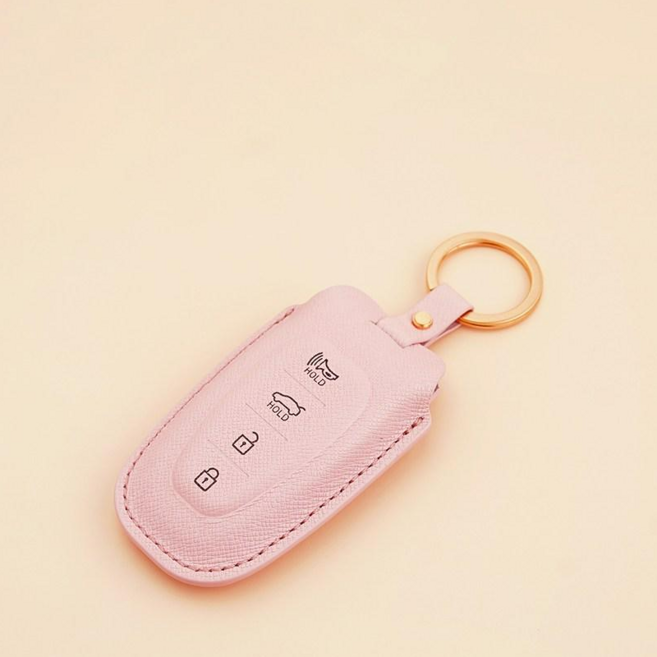 파라코리아 가죽 스마트키케이스 현대차용 (더뉴그랜저 싼타페 쏘나타 올뉴투산 넥쏘등/사피아노무늬/캐비어무늬), 파스텔핑크