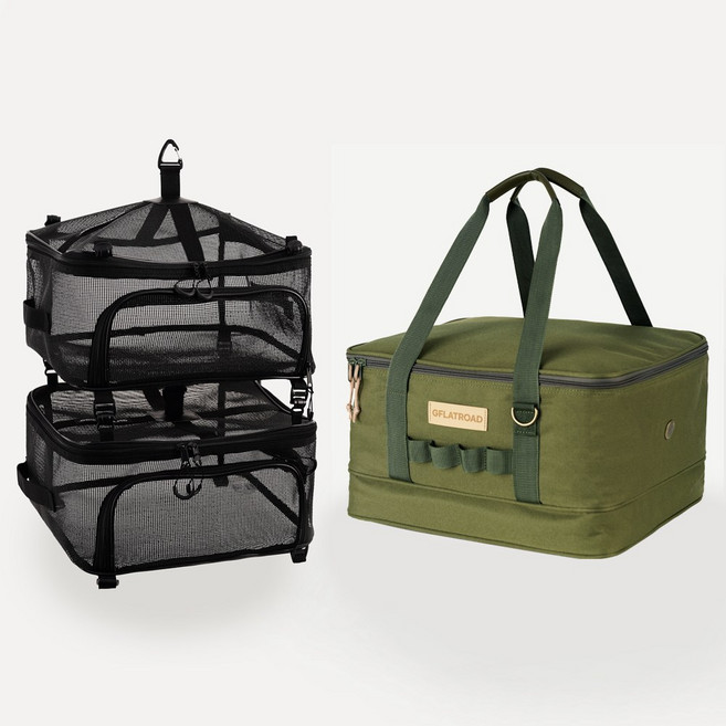 지플랫로드 캠핑 식기 건조망 세트 식기가방 다용도 설거지 가방, 카키, 1개