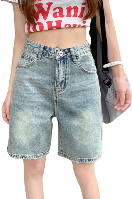 Makone 여성 빅사이즈 와이드 5부 데님팬츠 청반바지