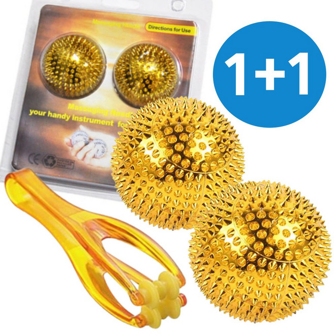 알무스 손지압기 손가락마사지기 자성광석 손마사지기 골드볼2개+손가락지압기, 1개, 금