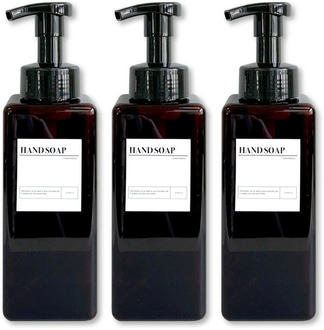 뉴앤룩 650ml 대용량 핸드워시 거품용기 3p, 3개, 브라운