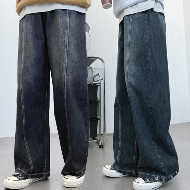 남녀공용 퀄리티 데님 숏/기본/롱 볼륨 스냅 절개 와이드 청바지