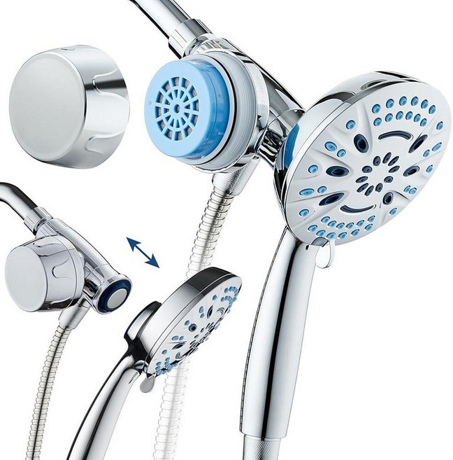 AquaCare Magneton 8-setting Magnetic Docking Hand Shower with Built-in Filter - On/Off Filtration, 샤워 필터 내장, 크롬