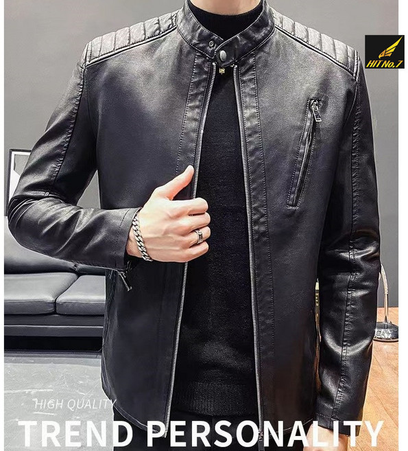 HIT No.7 히트세븐 라이더자켓 가죽자켓 차이나카라 오토바이 항공 점퍼 빅사이즈 PRO1, 3XL, 블랙
