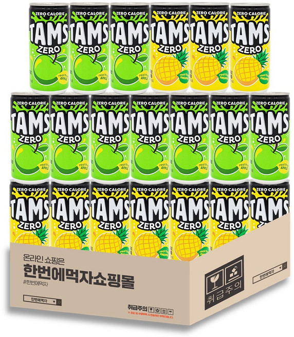 [한번에먹자쇼핑몰] 탐스제로 210ml 사과 + 파인애플 / 각 10개씩 / 총20캔, 20개