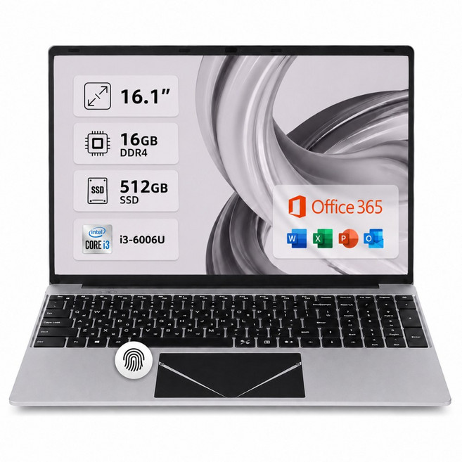 노트북 인텔 i3 16GB RAM 512GB SSD 16.1인치 FHD 사무용 인강용 학생용 가성비 노트북, WIN10, Titanium Silver
