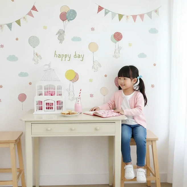 베베노트 자국 없는 아기방 벽 스티커 아이방 키 포인트 인테리어, 해피토끼