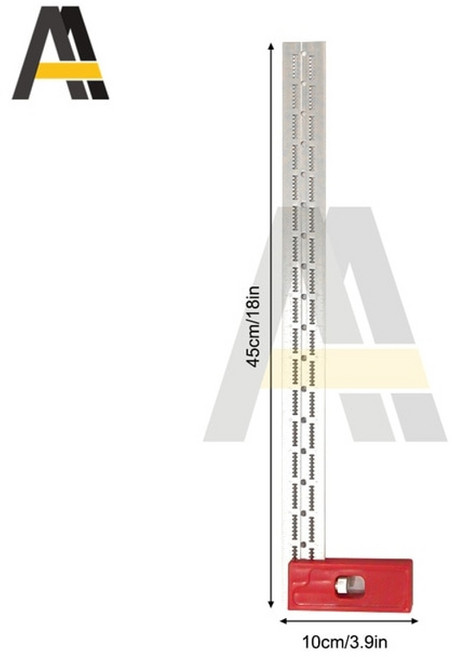 딱따구리를위한 61218 인치 확장 가능한 도구 눈금자 조정 가능한 t 형 구멍 스테인레스 스 크라이 빙 마킹 라인 게이지 목수 측정, 1개, 직각 18인치