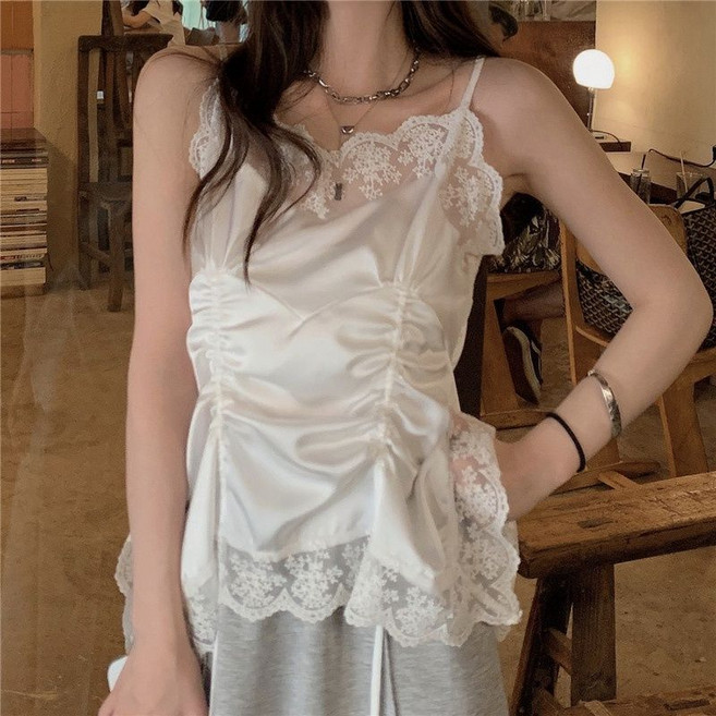 빅사이즈 레이스 이너 조절 끈나시 상의 쁘띠 셔링 포인트 예쁜 나시티 홈웨어
