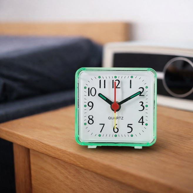 에너바디 추억의 알람 탁상용 미니 시계 여행용 교육용 알람시계, 그린