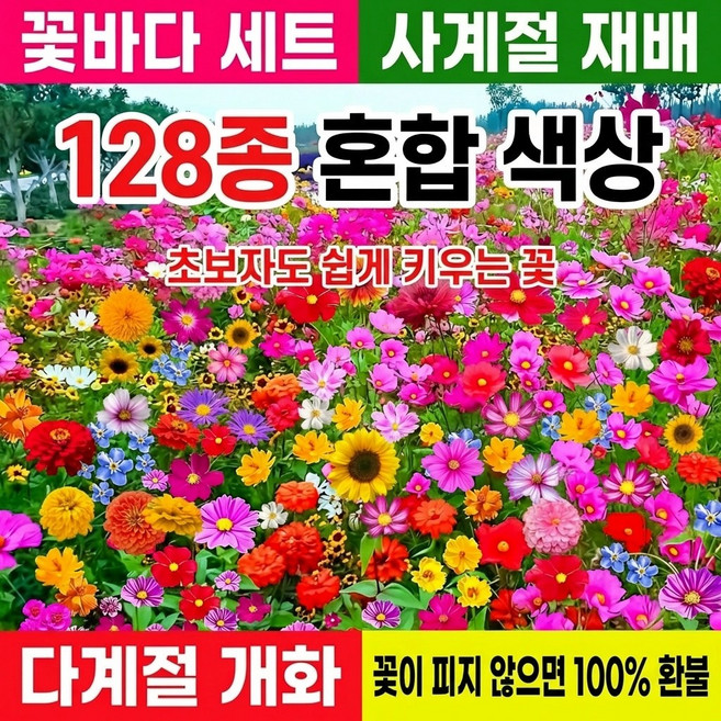 혼합 꽃씨 128종색상 야생화 씨앗 집들이선물 봄꽃종류50종 초보자 추천 간편 재배, 1개