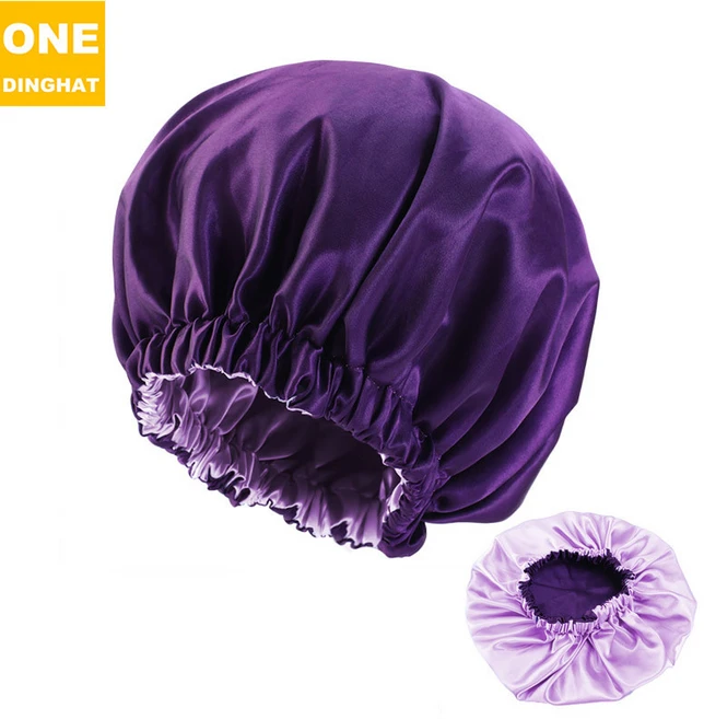 이중칼라 미용 스판 세틴실크 와이드 고탄력 헤어캡 SH1484, 딥퍼플 - 쿠팡