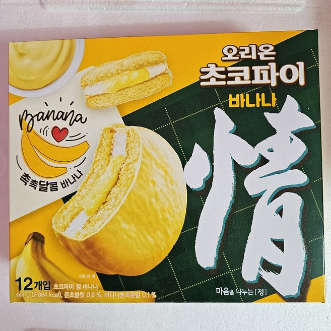 오리온초코파이 정 바나나맛 미니케이크 총444g(37g12EA) 촉촉달콤바나나 파이명가원산지상세설명참고, 444g, 1개