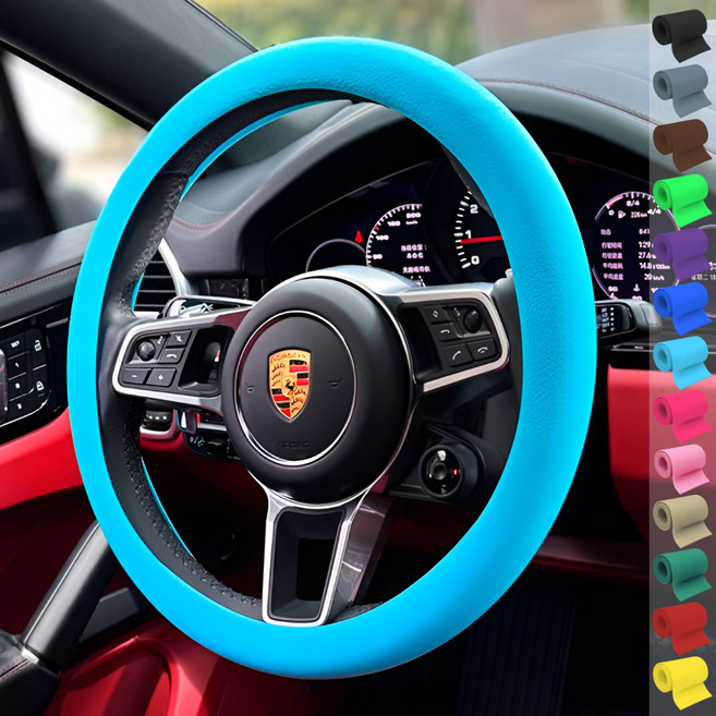토이팝21 논슬립 차량용 핸들커버 실리콘 얇은 원형 D컷 15컬러, 스카이