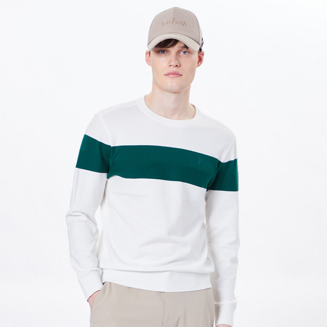 볼빅 10%다운로드쿠폰 남성 골프 에센셜 보더 스트라이프 긴팔 니트 VMKTO291_OW