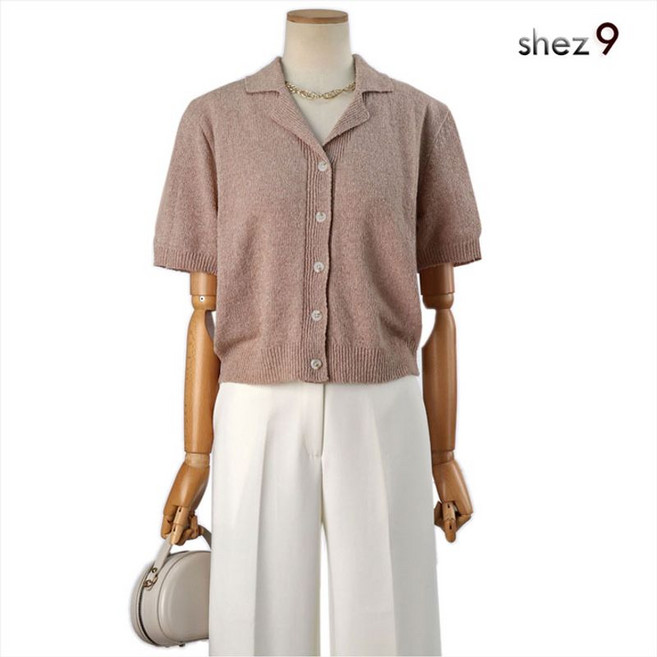 쉬즈나인 피비 카라 반팔 니트 가디건