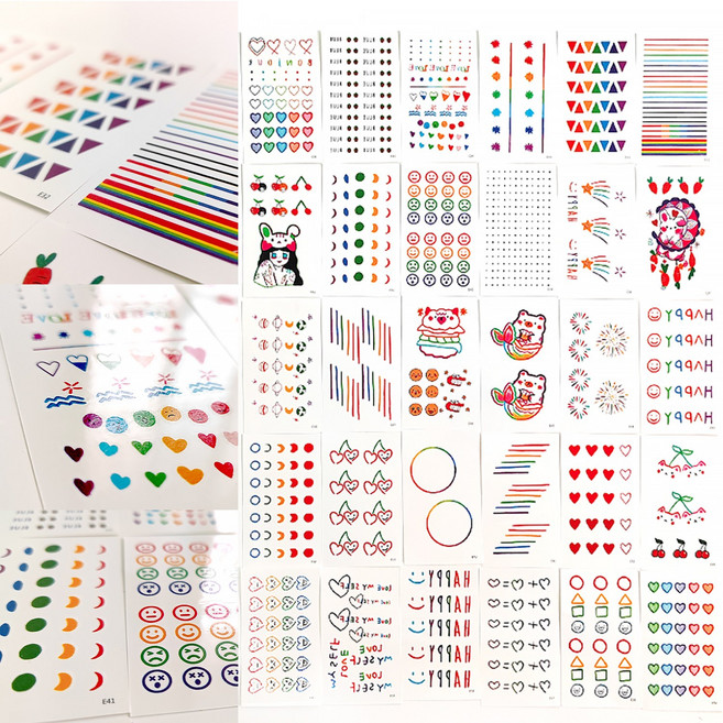 레인보우 무지개 헤나타투스티커, 혼합색상, 1세트