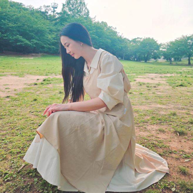 [룩엣홈] 빅사이즈 원피스 롱앞치마 카페 플로리스트 미용 앞치마, 1개, 원피스형롱앞치마 데일리베이지(Beige)