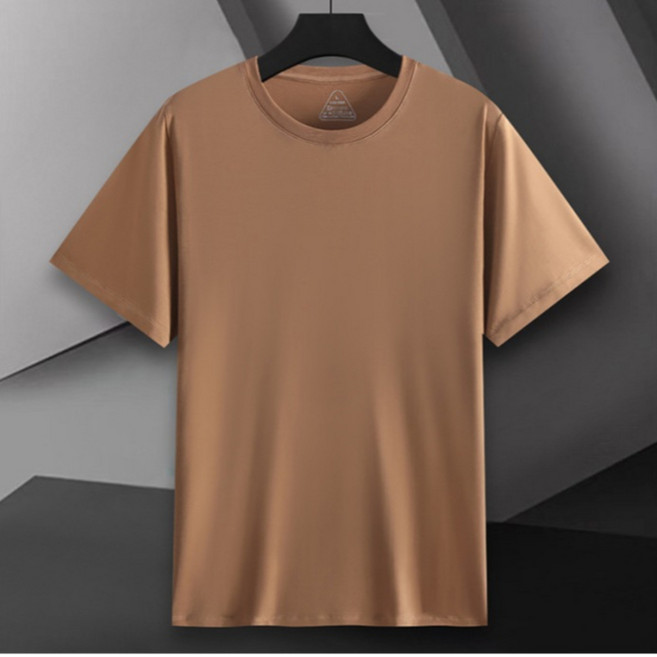 歐北潮流 冰瓷棉萊卡T恤 素T 涼感透氣舒適 短袖上衣, 卡其色,6XL(95-110kg)