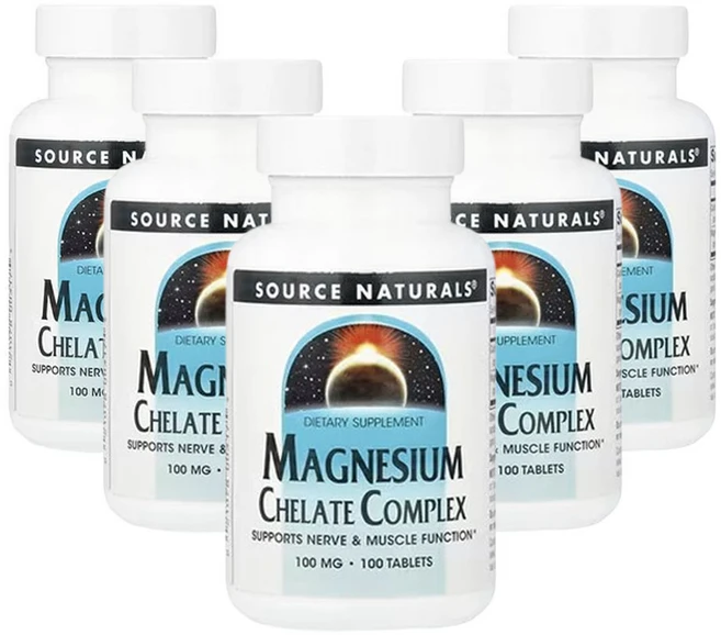 소스내츄럴스 마그네슘 킬레이트 복합체 100mg, 5개, 100정 - 쿠팡