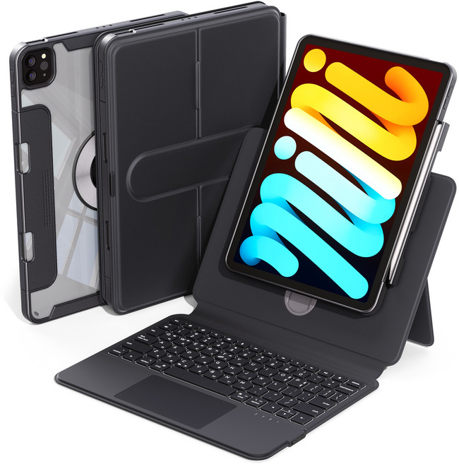 AITEWO 아이패드 호환 매직키보드 일체형 키보드 케이스 360도회전 펜슬 수납 맥세이프 백라이트 에어 10.9 11 프로 2/3/4/5/6/7 세대 12.9 13인치 M3 M4, 프로 7세대 M4 13, 블랙