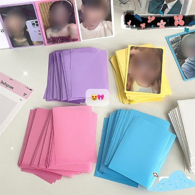 포토카드 홀로그램 하트 컬러 슬리브 OPP 대지 포카 보호커버 탑로터 탑꾸, 별반짝, 블랙, 1개