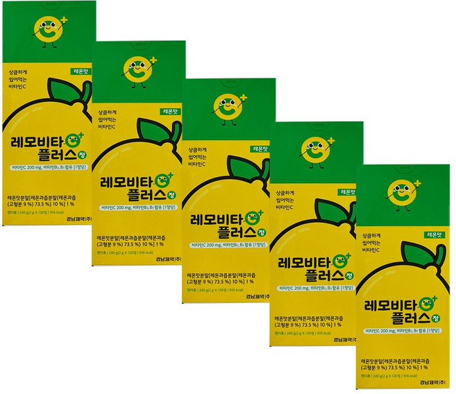 경남제약 레모비타 플러스정[레몬맛] 캔디 상큼하게 씹어먹는 비타민C, 120정, 5개