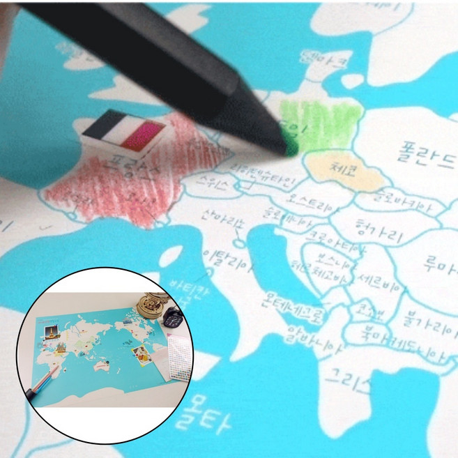 컬러링 세계지도 백지도 여행기록 커플 버킷리스트 학습 포스터형, 1개