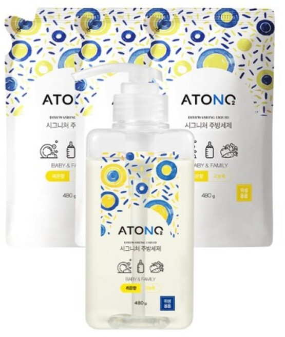 아토앤오투 시그니처 주방세제 레몬향 본품1+리필 3, 480g, 4개