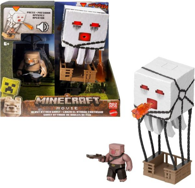 매텔 마인크래프트 액션 피규어 세트 블라스트 어택 가스트유령 라이트 사운드 발사기 및 투사체 포함 영화에서 영감을 받은 피글린 전사, 매텔 마인크래프트 액션 피규어 세트, 블라스트 어택 가, 1개