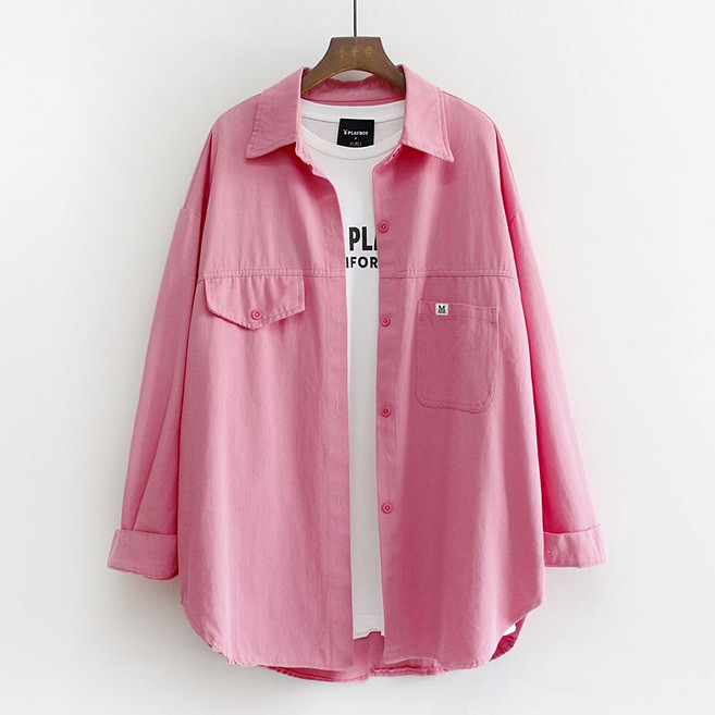 셀럽당 데님 셔츠 코트 여 루즈핏 봄가을 미디 긴팔 셔츠 톱M3088