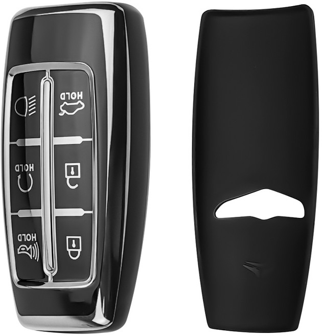 MODACE 제네시스 자동차키 케이스 6버튼/8버튼 TPU 소프트젤 보호 케이스, 6버튼-실버 블랙
