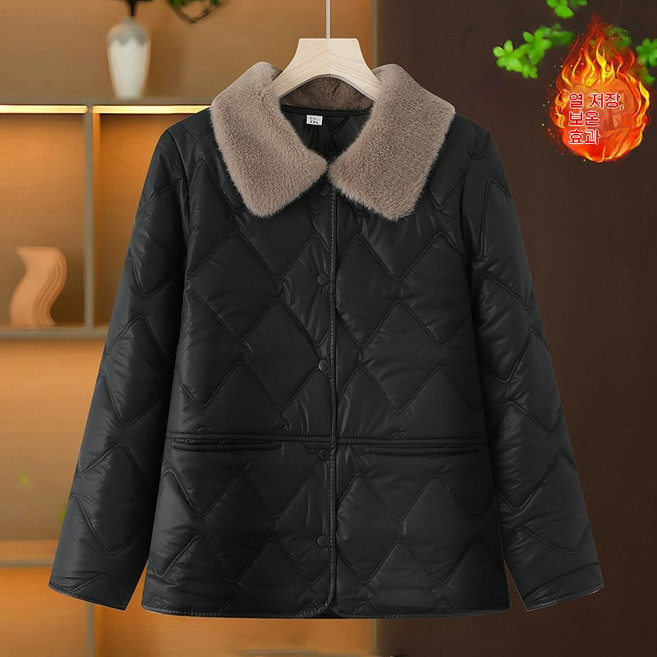 ZAJA 자자 워싱 레더 패딩 중년 여성복 빅사이즈 퍼 칼라 상의 따뜻한