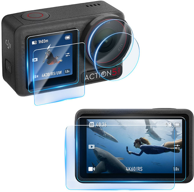 오즈모 액션5 프로 필름 강화유리 액정보호 2세트, 오즈모액션5  강화유리 액정보호필름