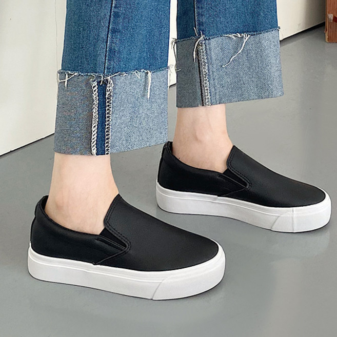 베이직 통굽 가죽 슬립온 3cm