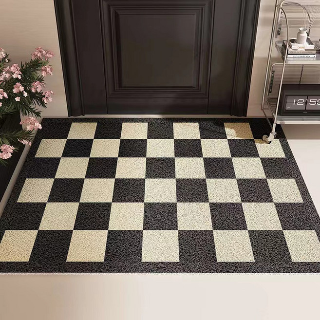 코일현관매트 입구카펫 쿠션 현관매트 가정용 경량 럭셔리 바둑판 격자무늬 매트 재단 가능한 도어 매트 pvc 클레이 미끄럼 방지 매트, 2, 1개